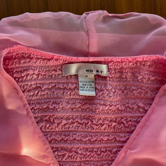 Y2K Vintage WD.NY Women’s Pink Top Textured Mesh Ruffle Blouse Top Size M - Picture 2 of 8